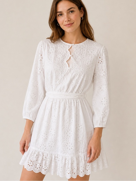 J. Crew Dresses & Skirts - J.Crew White Eyelet Mini Dress | Belted Cotton | Cottagecore Summer size Small